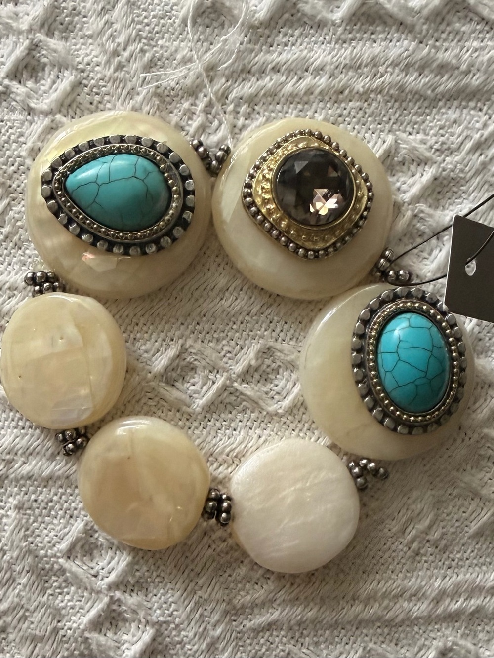 Chico's Cream Shell and Turquoise Accent Stretch Bracelet